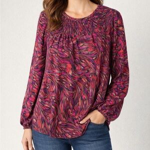 Christopher & Banks Pink and Red Patterned Blouse- XL